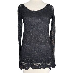VINTAGE 90s Women’s Junior Whimsygoth Black Sheer Lace Blouse Sz M